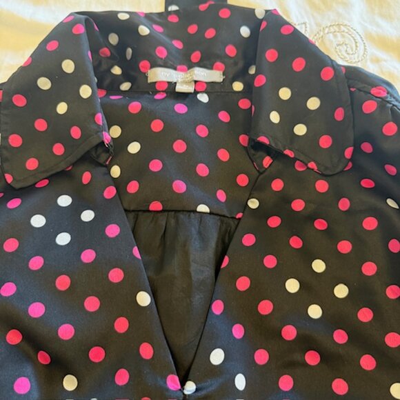 NY Collec Womens Midi Dress White Pink Black Polka Dot Plus Sz  3X V-neck Belted - Picture 10 of 11